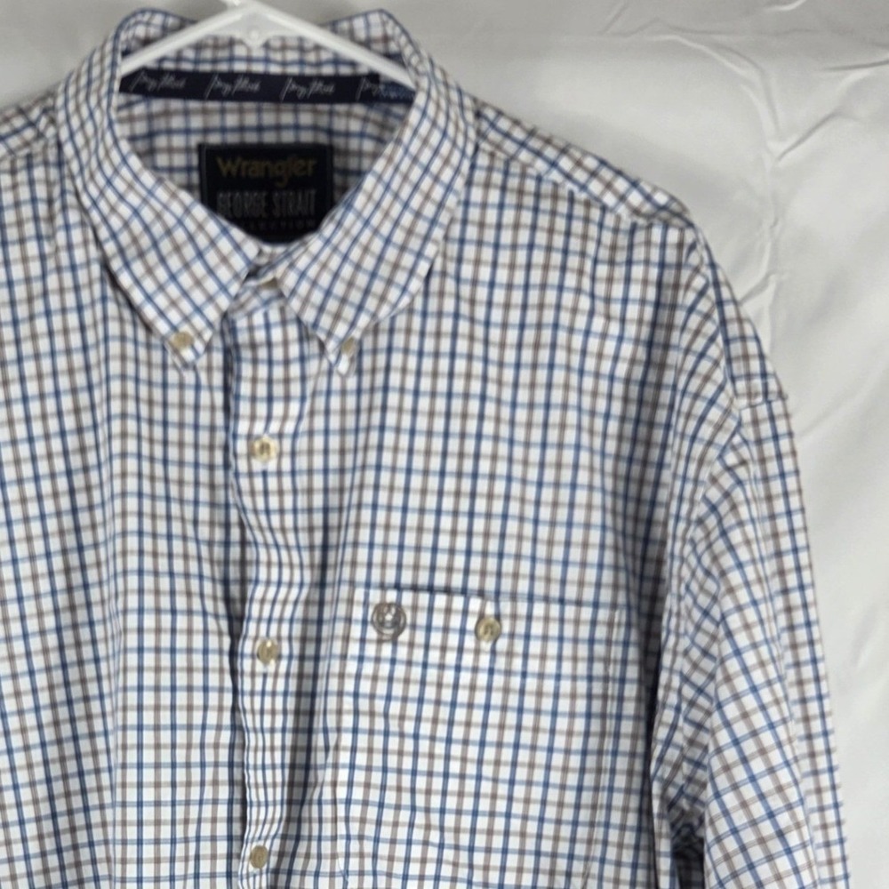 Wrangler George Strait Collection Mens XXL Blue Plaid Western Button Down Shirt